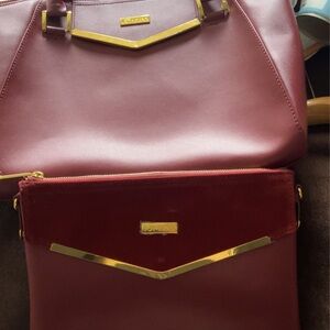 Joy&Iman  Red Shoulder Bag Luxurious Gold Accents